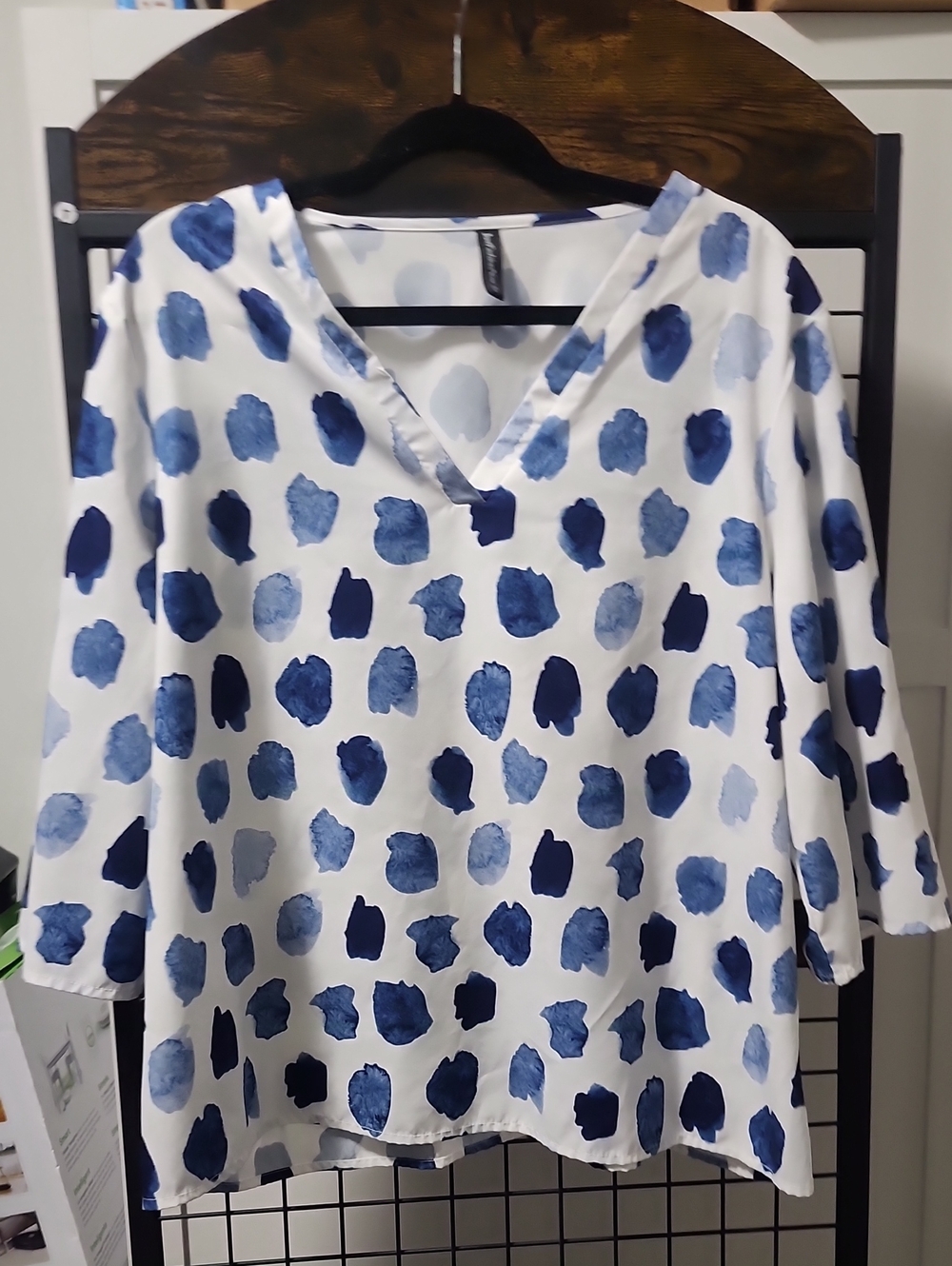 Women's Blue Dot V-Neck Blouse